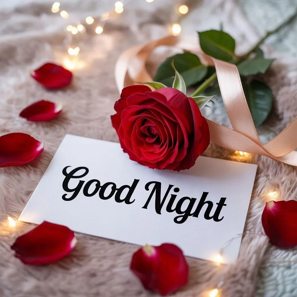 Black Background with Rose and Sweet Good Night Message
