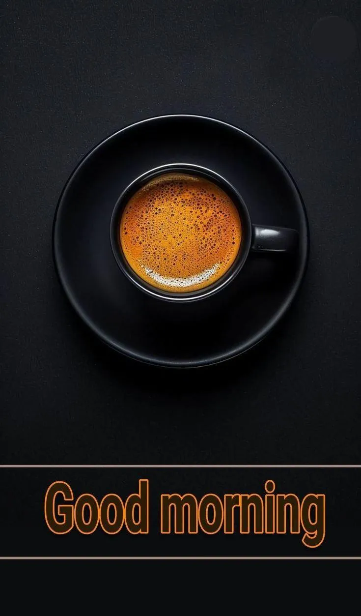 Black Coffee Cup with Good Morning Text and Simple Design
