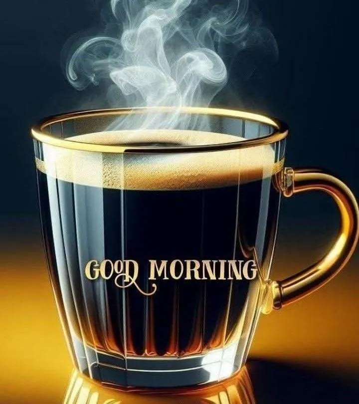 Black Coffee Mug with Steam and Classic Good Morning Text