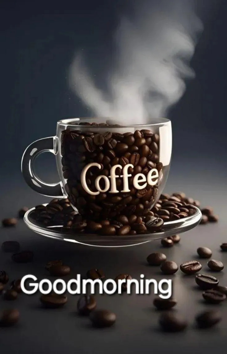 Black Coffee with Text Good Morning and Steam Image