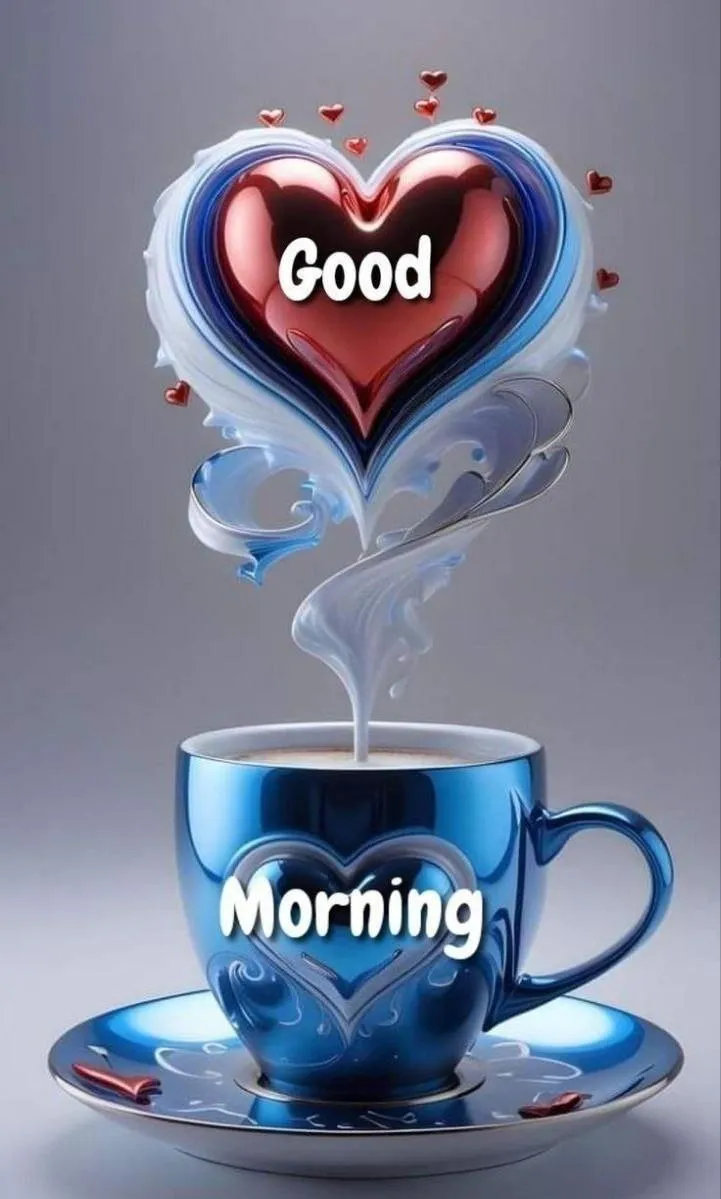 Blue Cup with Heart Shaped Quote to Brighten Your Morning