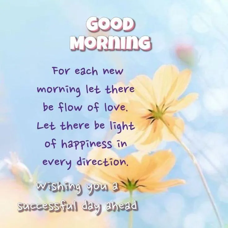 Blue Daisy Background with Colorful Good Morning Lines
