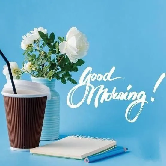 Blue Floral Coffee Cup Good Morning Greeting with Hope