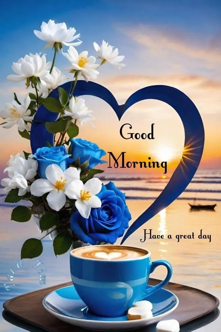 Blue Flowers with Good Morning Text Free Hd Wallpaper