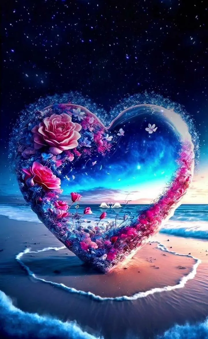 Blue Heart in Galaxy Surrounded by Bright Stars Wallpaper