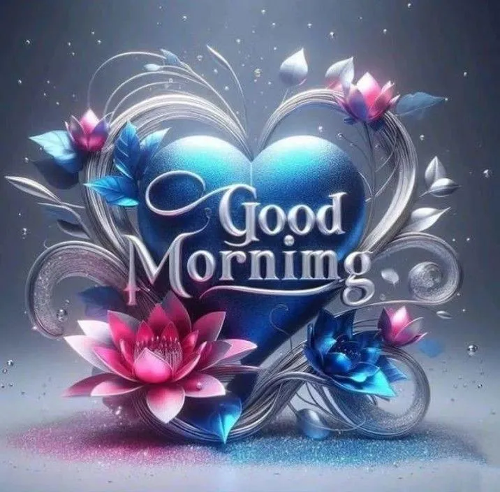 Blue Heart with Good Morning Text Free Hd Wallpaper