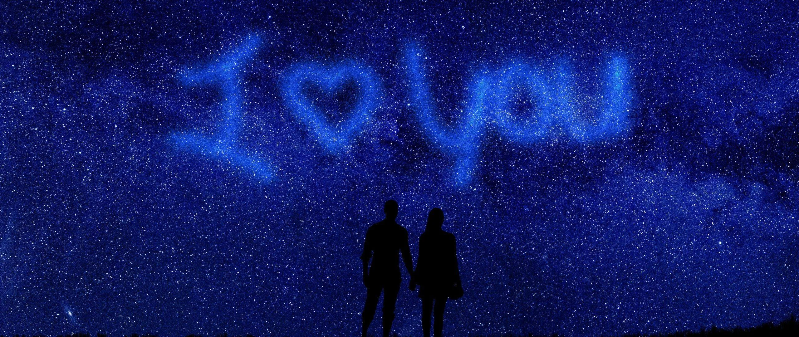 Blue Light Scene with Silhouette Love Message Wallpaper