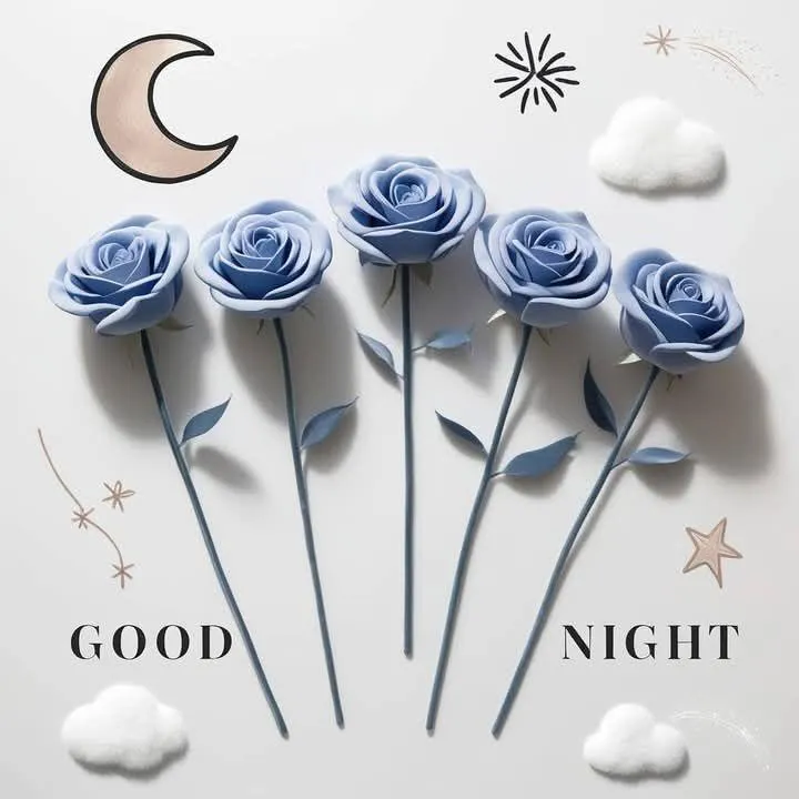 Blue Roses and Moon Bringing Calm Night and Morning Vibes