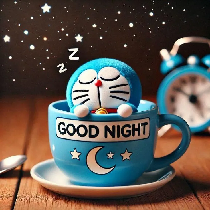 Blue Sky Moon Image with Cartoon Moon and Clouds Image