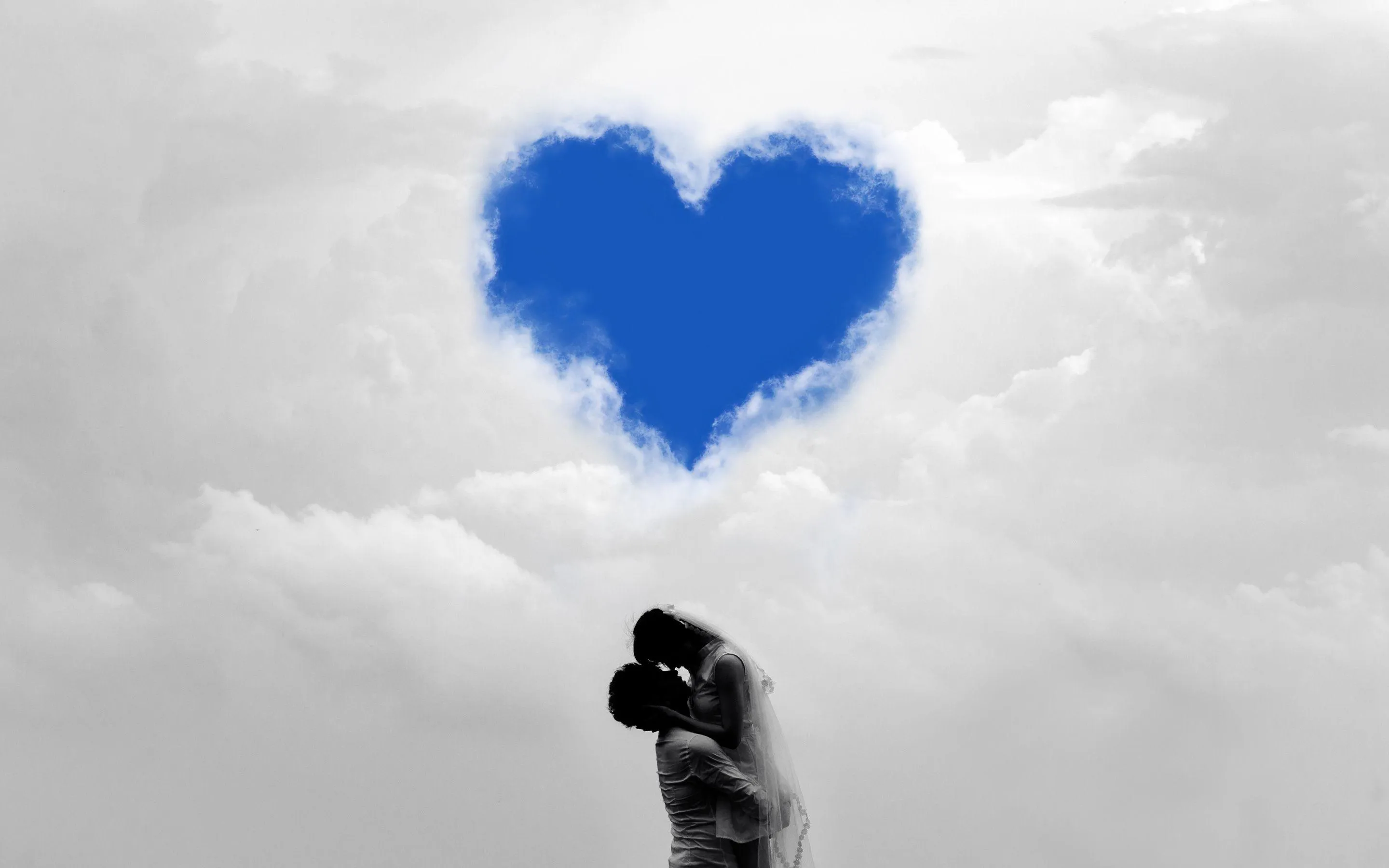 Blue Sky Texture with Couples Representing Romance Wallpaper