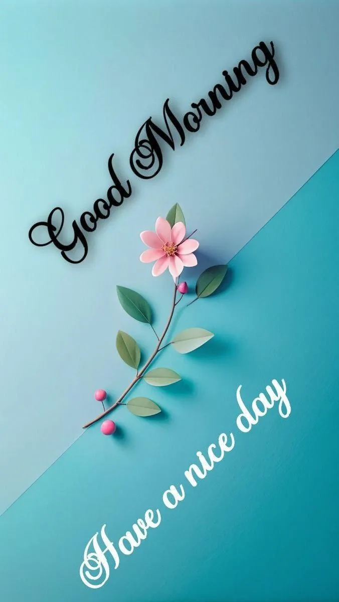 Blue Theme Good Morning Card with Floral and Heart Design