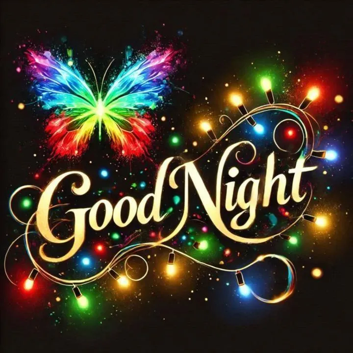 Bright Light Fireworks and Good Night Neon Style Text
