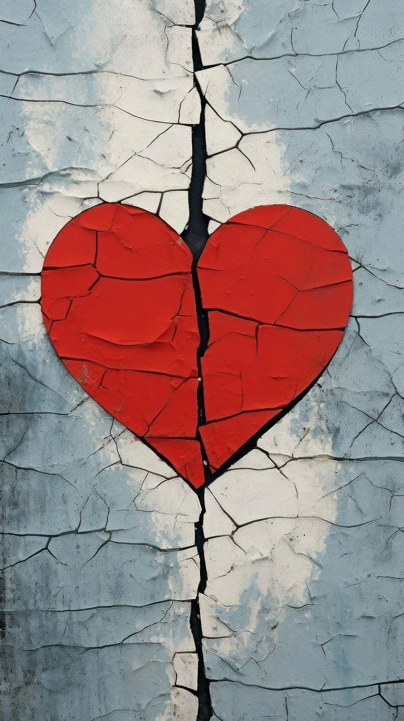 Broken Heart Art Painted on Cracked Concrete Wallpaper