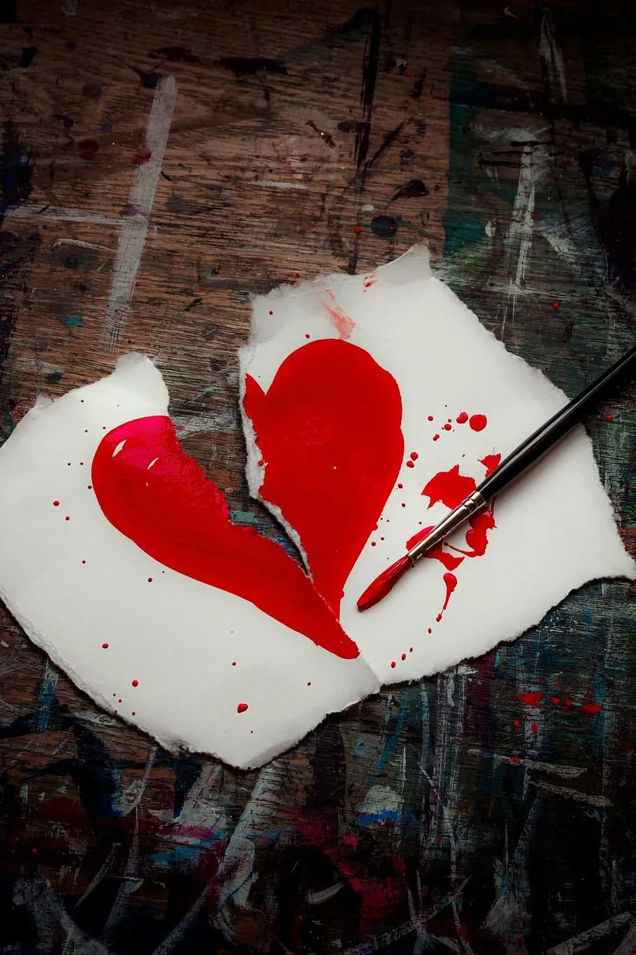 Broken Heart Art with Blood Drops Showing Deep Pain
