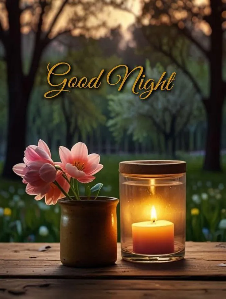 Candle and Rose Image for a Warm Cozy Good Night Image