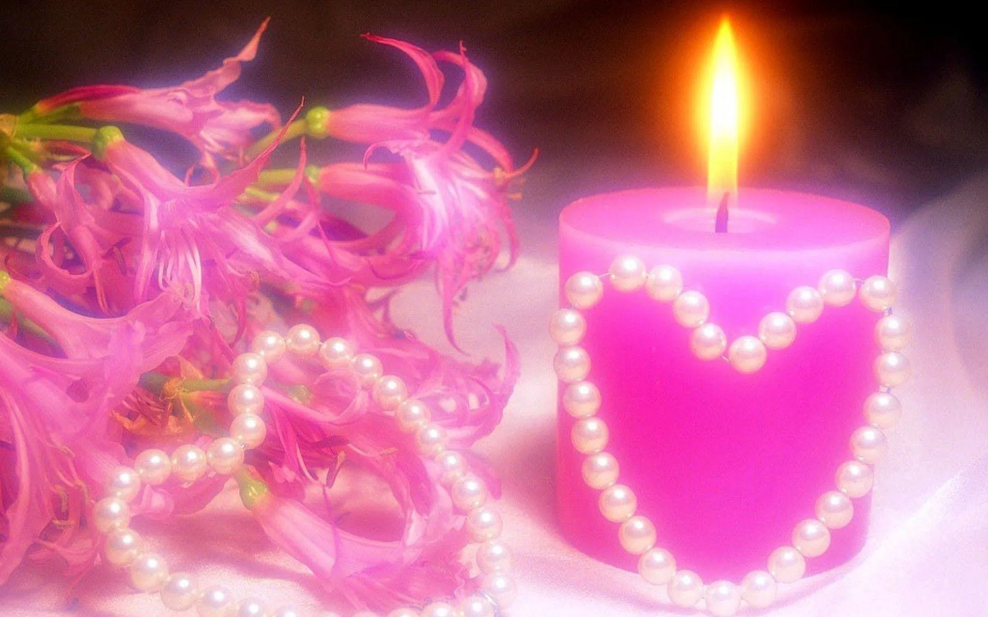 Candle with Pink Heart Light of True Devotion Wallpaper