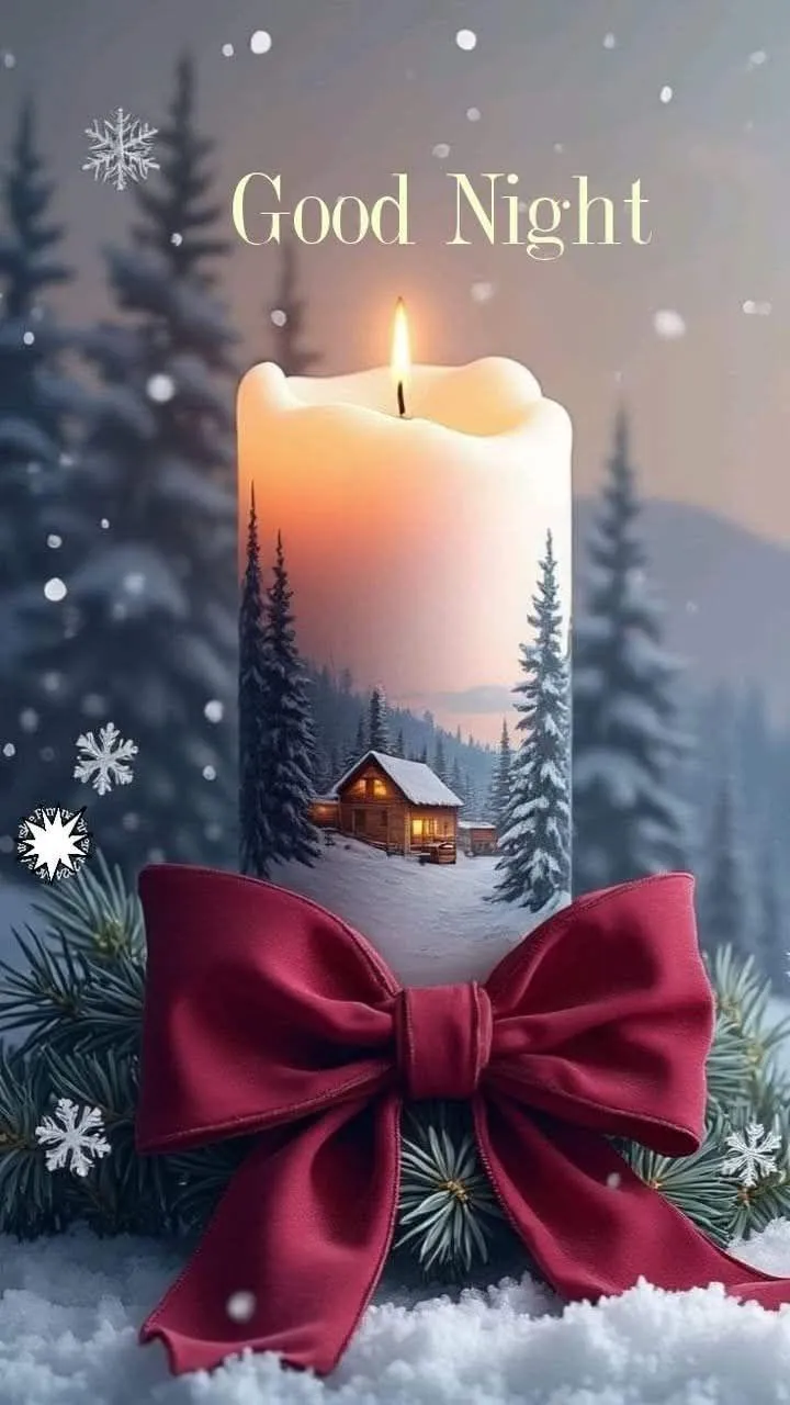 Candle with Ribbon and Good Night Text Free Wallpaper