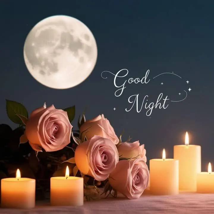 Candles and Roses with Calm Good Night Message Wallpaper