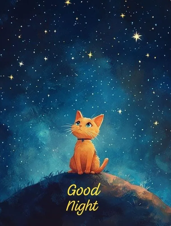 Cartoon Giraffe Under Stars with Sleepy Good Night