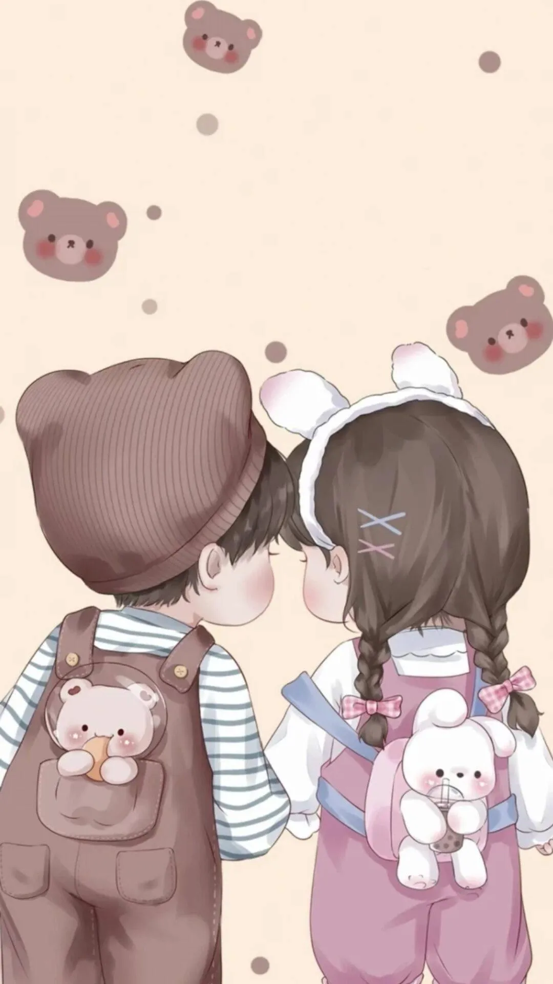 Cartoon Style Couple Holding Hands in Soft Tender Moment