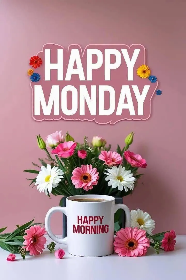 Cheerful Monday Morning Card with Fresh Flowers Wallpaper