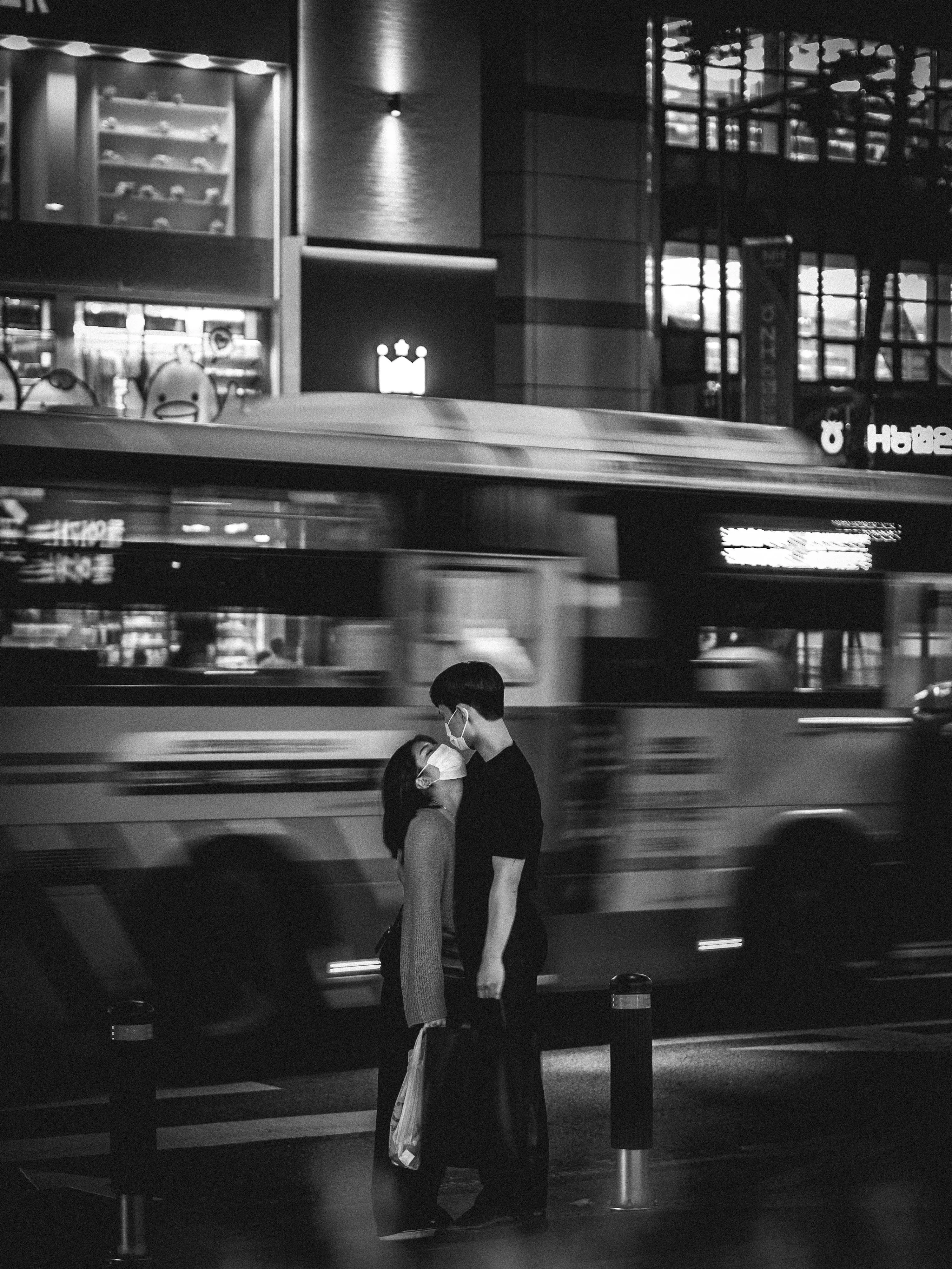 City Street Lights Blurred in Romantic Night Scene Wallpaper