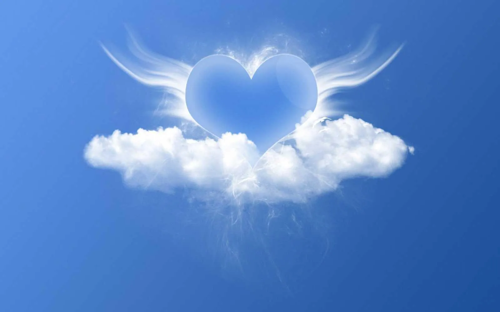 Cloud Shaped Heart Floating in Bright Blue Sky 8K Wallpaper