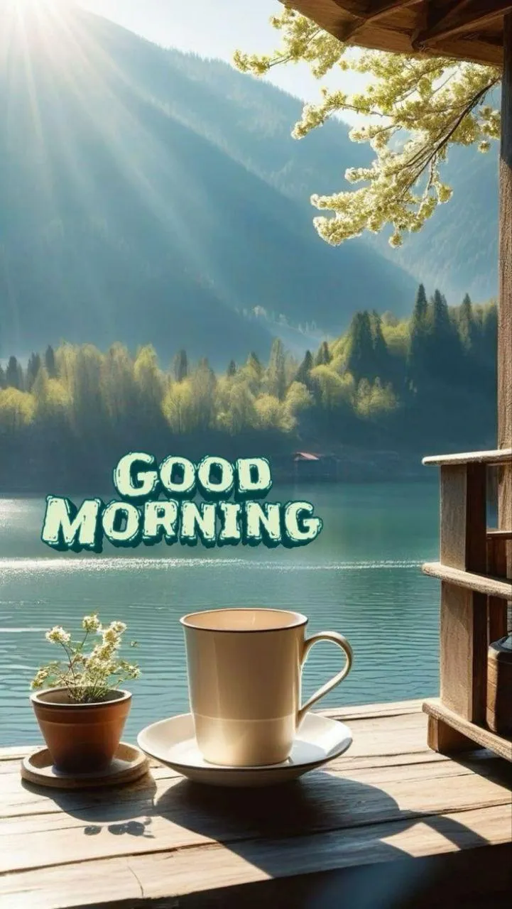 Coffee and Sunrise with Spiritual Good Morning Quote