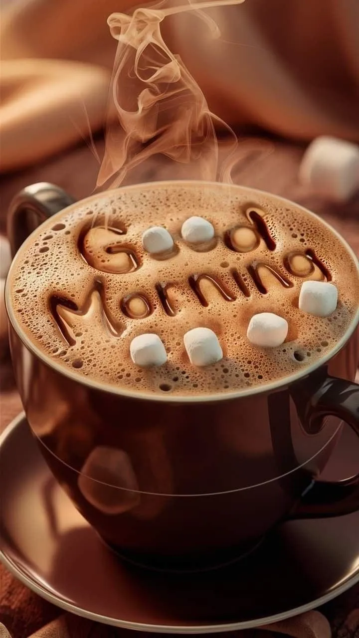 Coffee Cup with Good Morning Text and Warm Colors