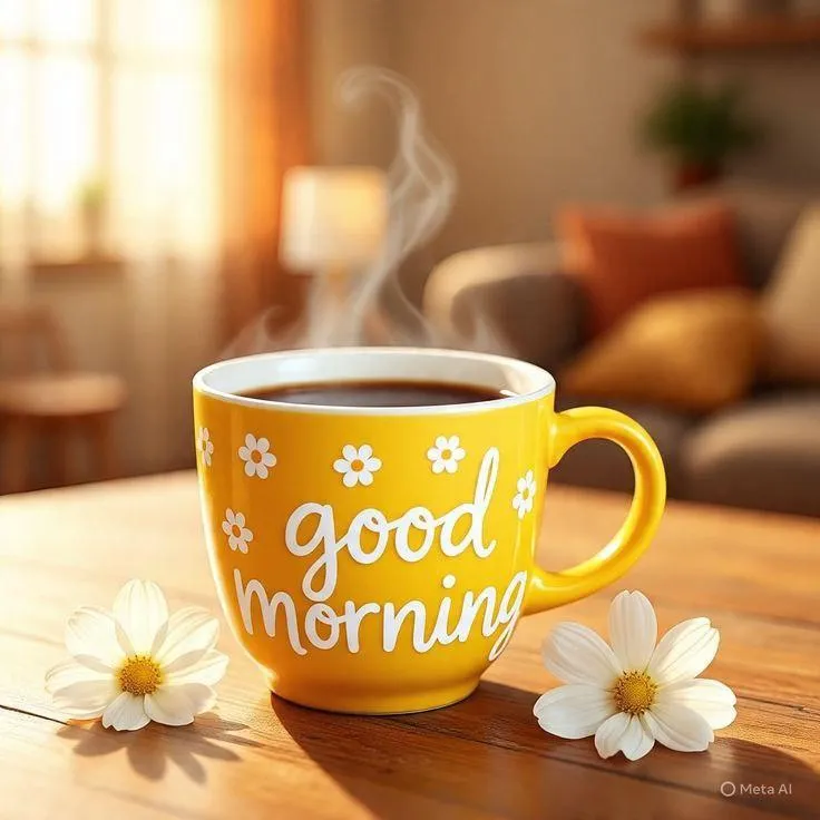 Coffee Cup with Smiling Face and Good Morning Message