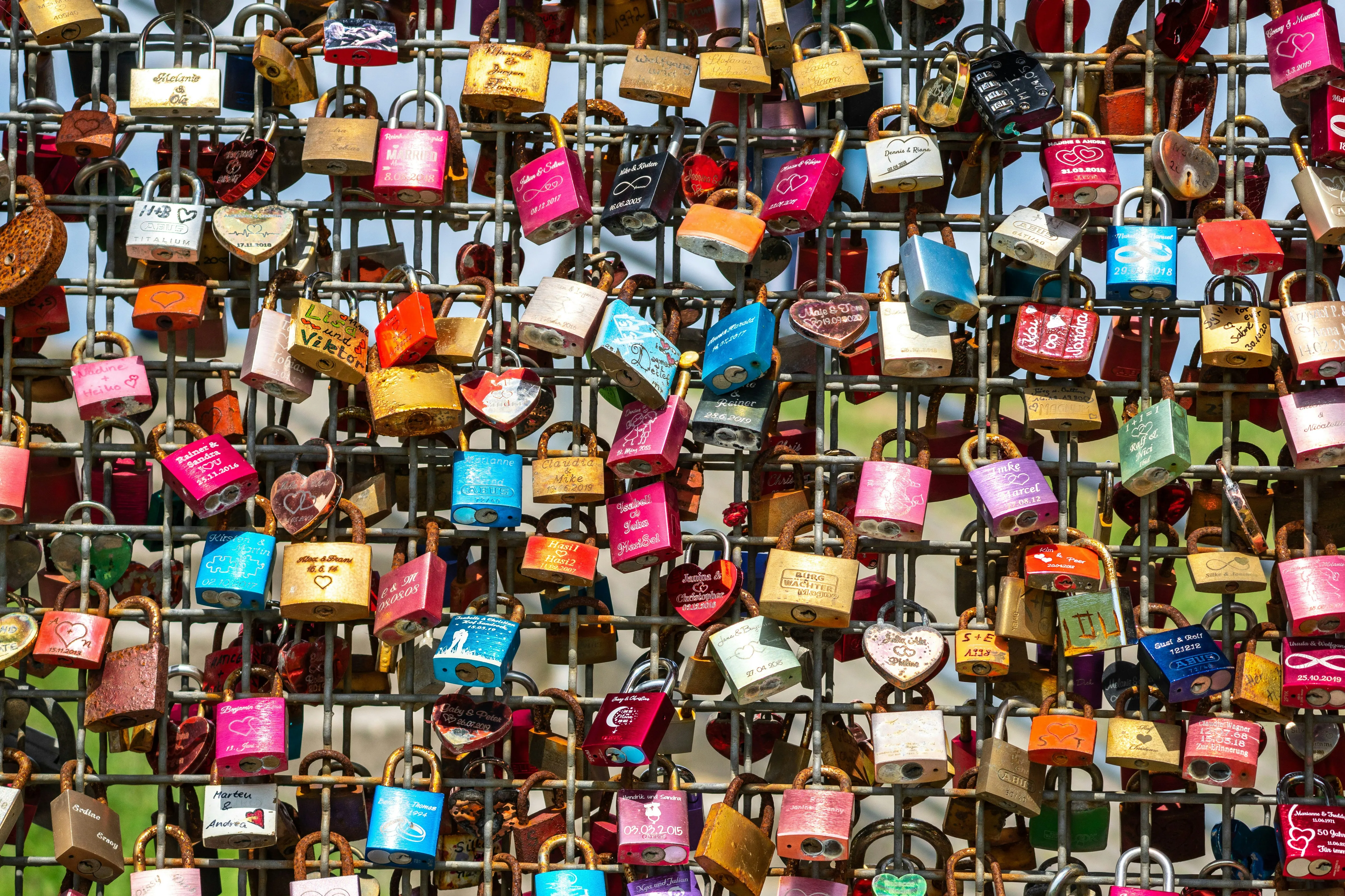 Collection of Love Locks on a Romantic Bridge Wallpaper