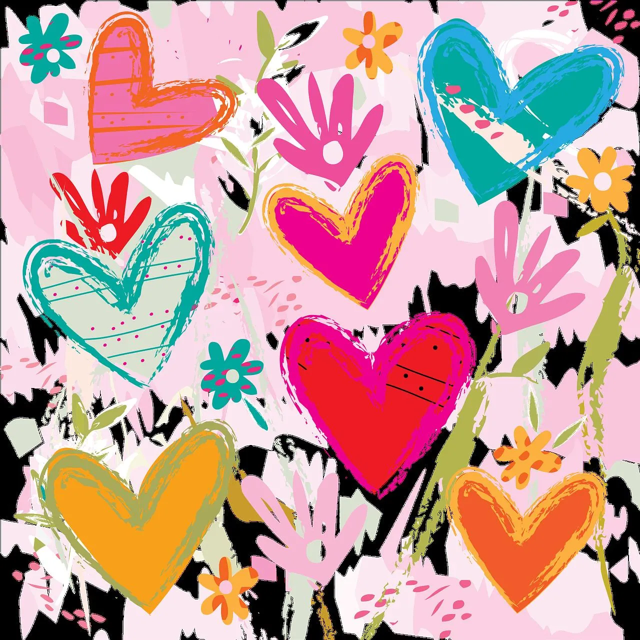 Colorful Artistic Hearts Representing Creative Love