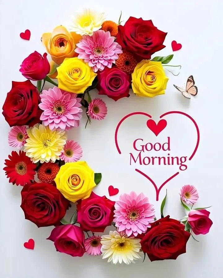 Colorful Daisy Flowers with a Round Heart Morning Design