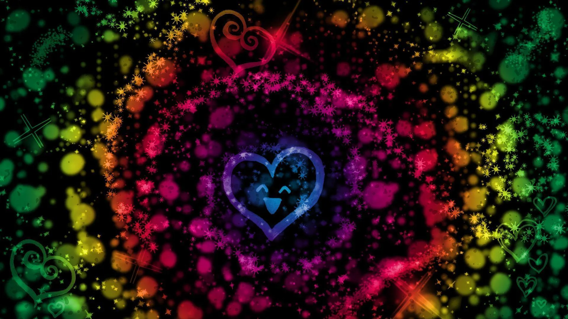 Colorful Heart Lights Forming Symbol of Peace Wallpaper