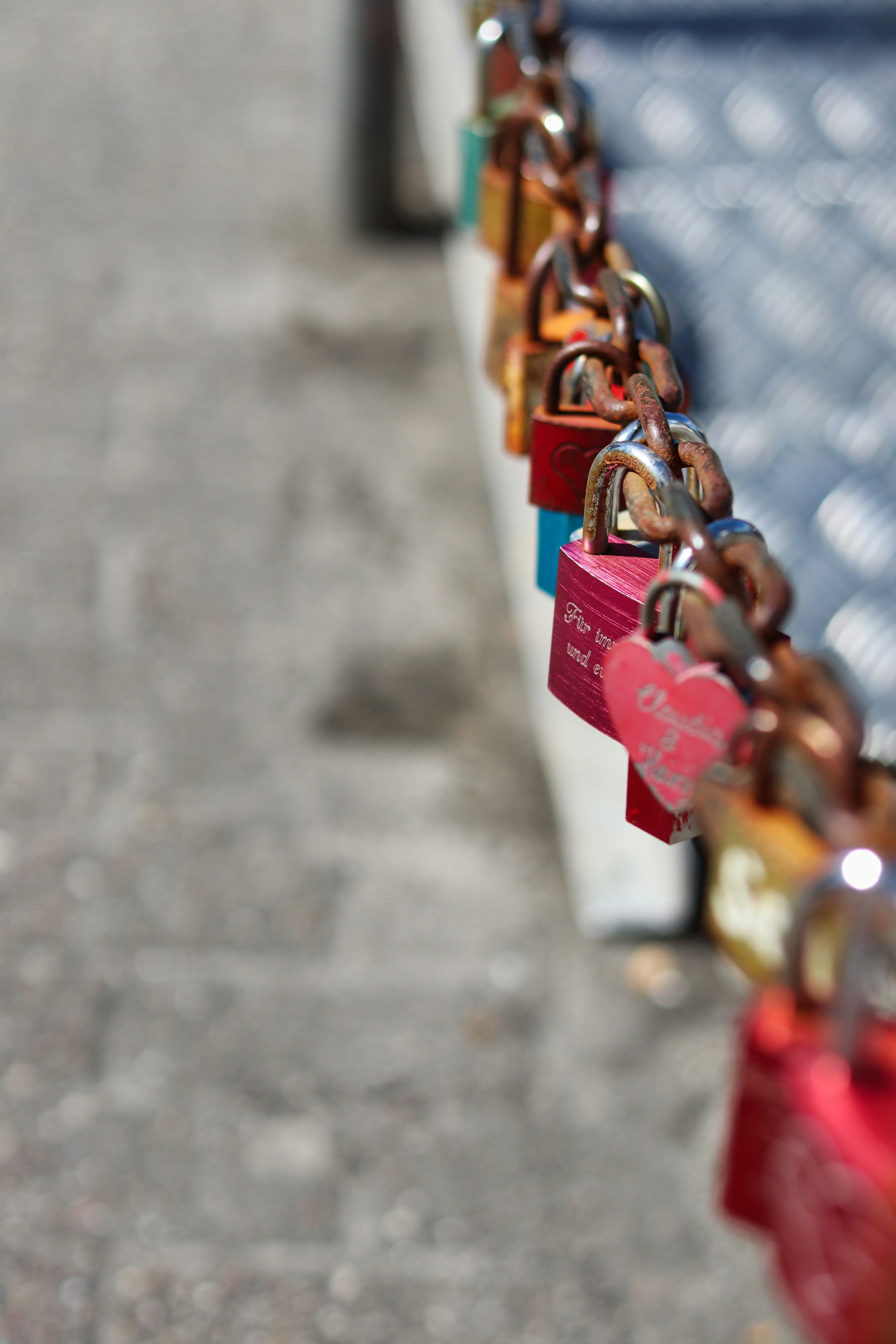 Colorful Locks Hanging on Bridge Railing Fence Wallpaper