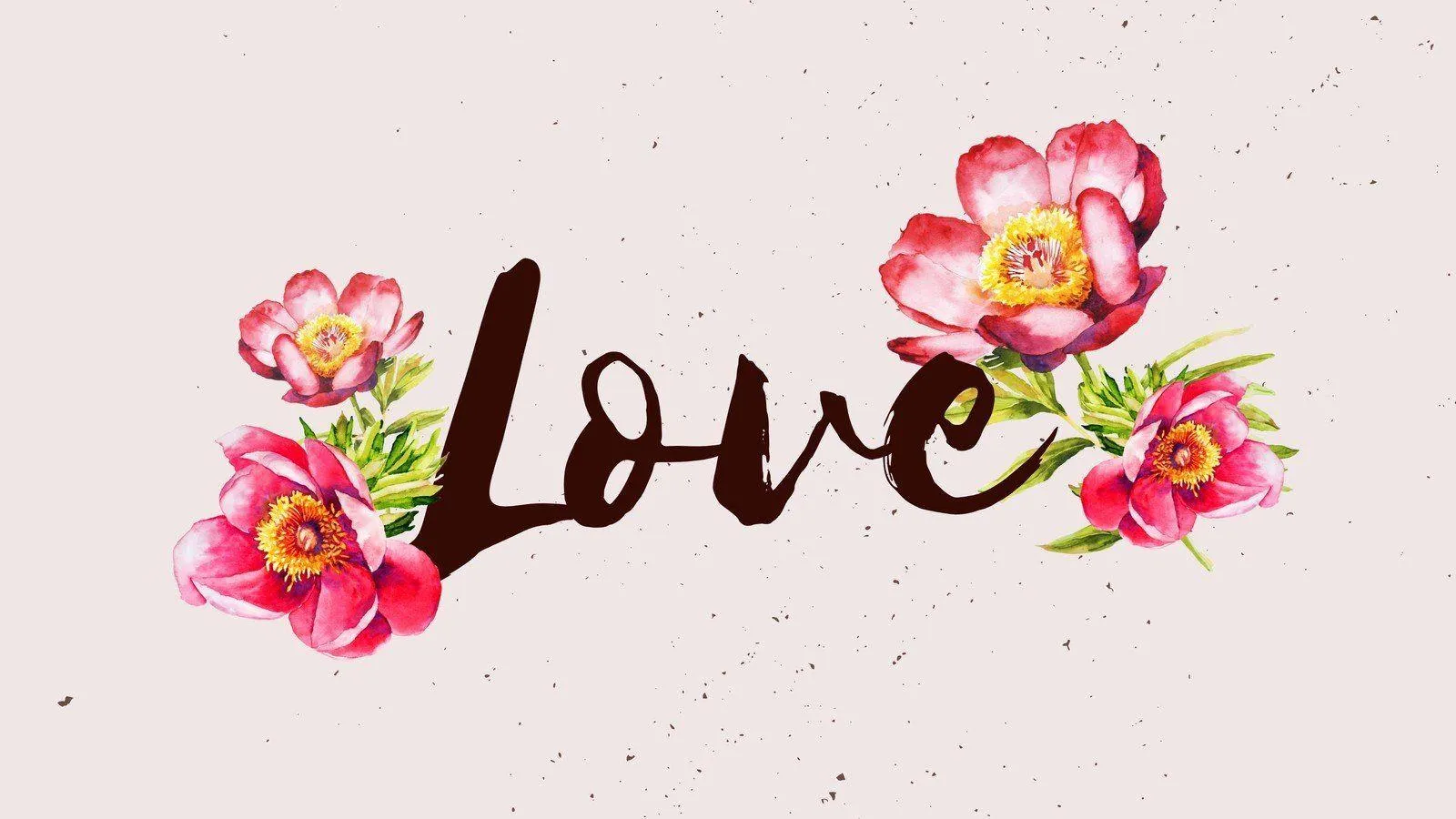 Colorful Love Text Decorated with Bright Flowers Wallpaper