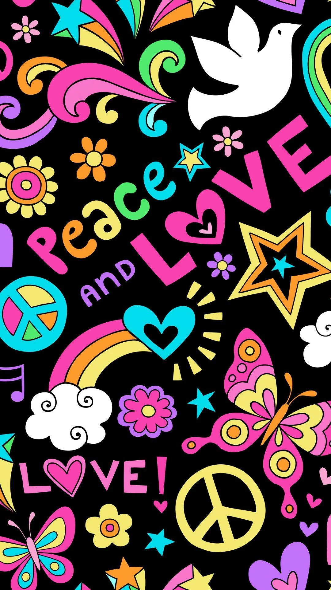 Colorful Peace and Love Pattern for Positivity Wallpaper