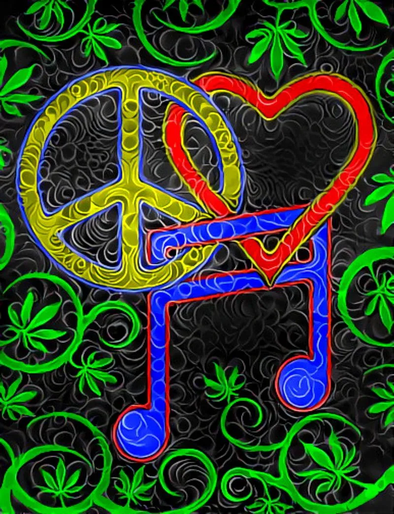 Colorful Peace Heart Artwork with Neon Lights Wallpaper