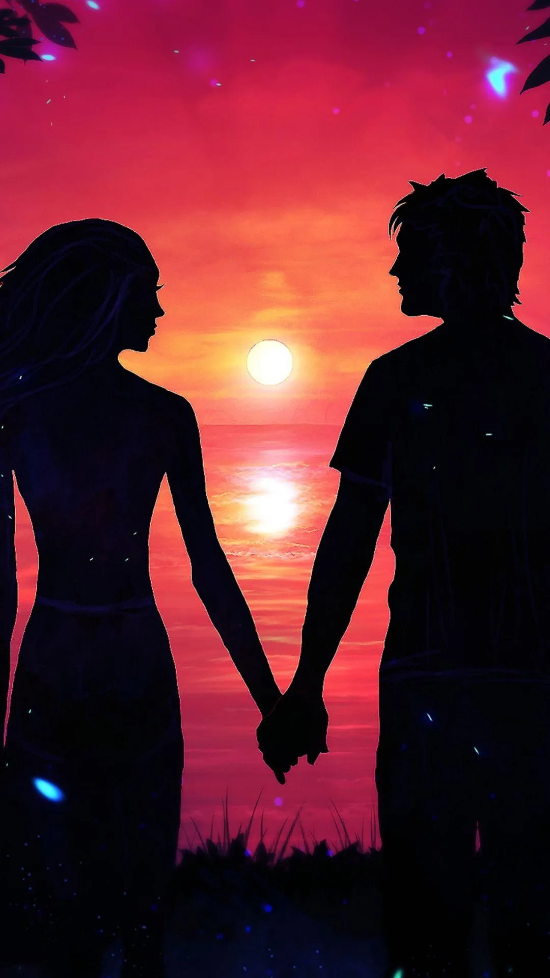 Couple Holding Hands in Romantic Sunset Glow HD Image