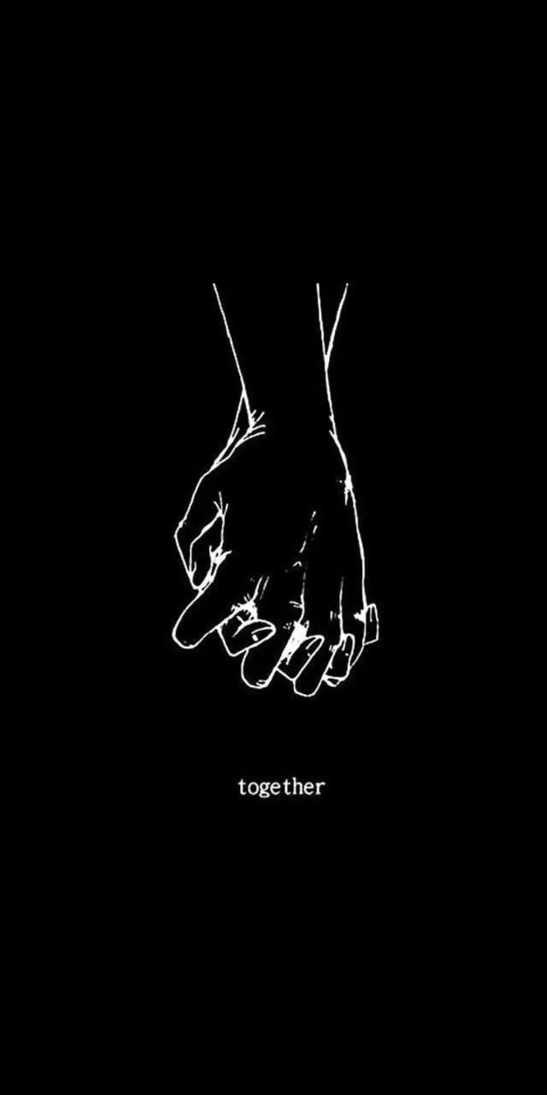 Couple Holding Hands Line Art with Black Theme Wallpaper