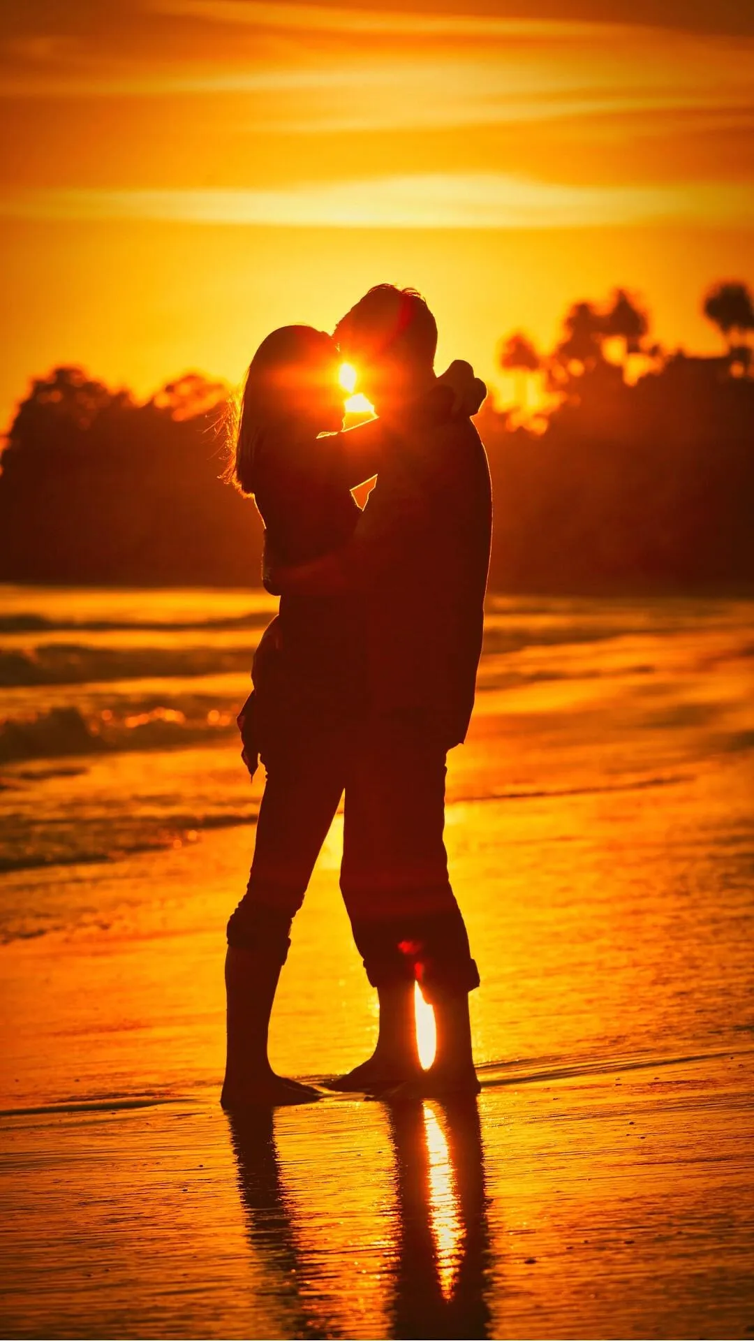 Couple Hugging in Sunset Representing Eternal Bond