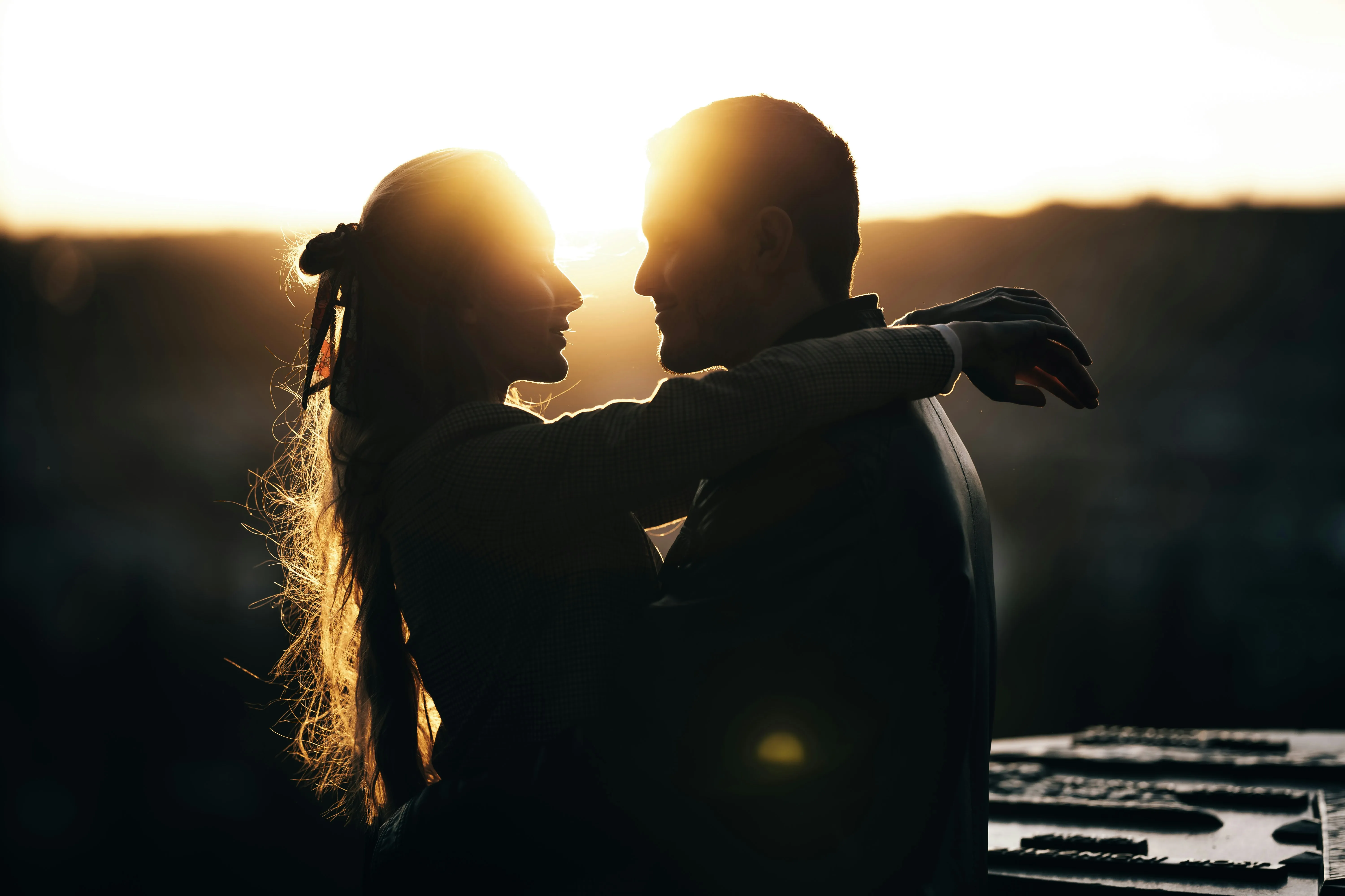 Couple Hugging Silhouette Showing Deep Connection Image