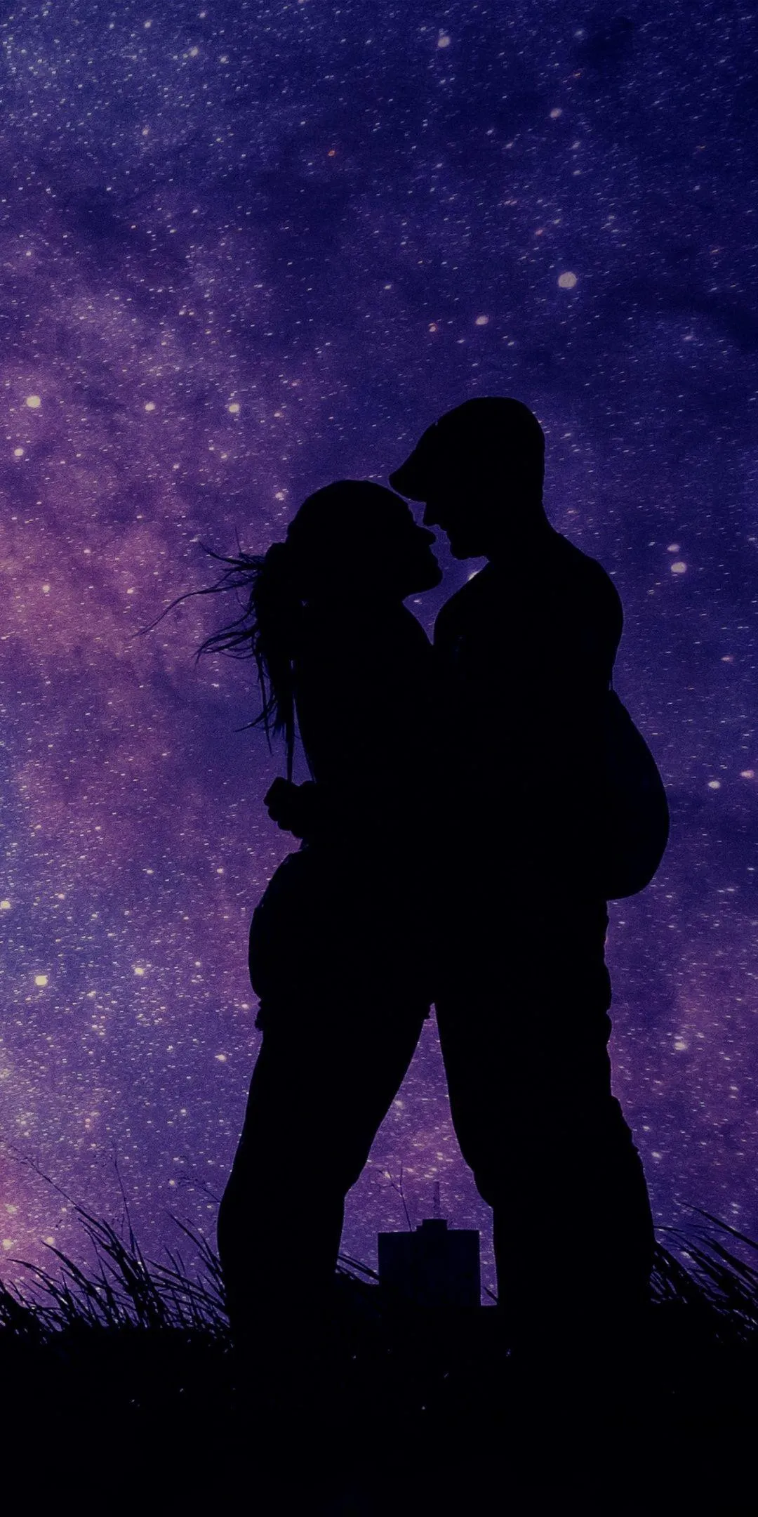Couple Hugging Under Night Sky Full of Stars Wallpaper