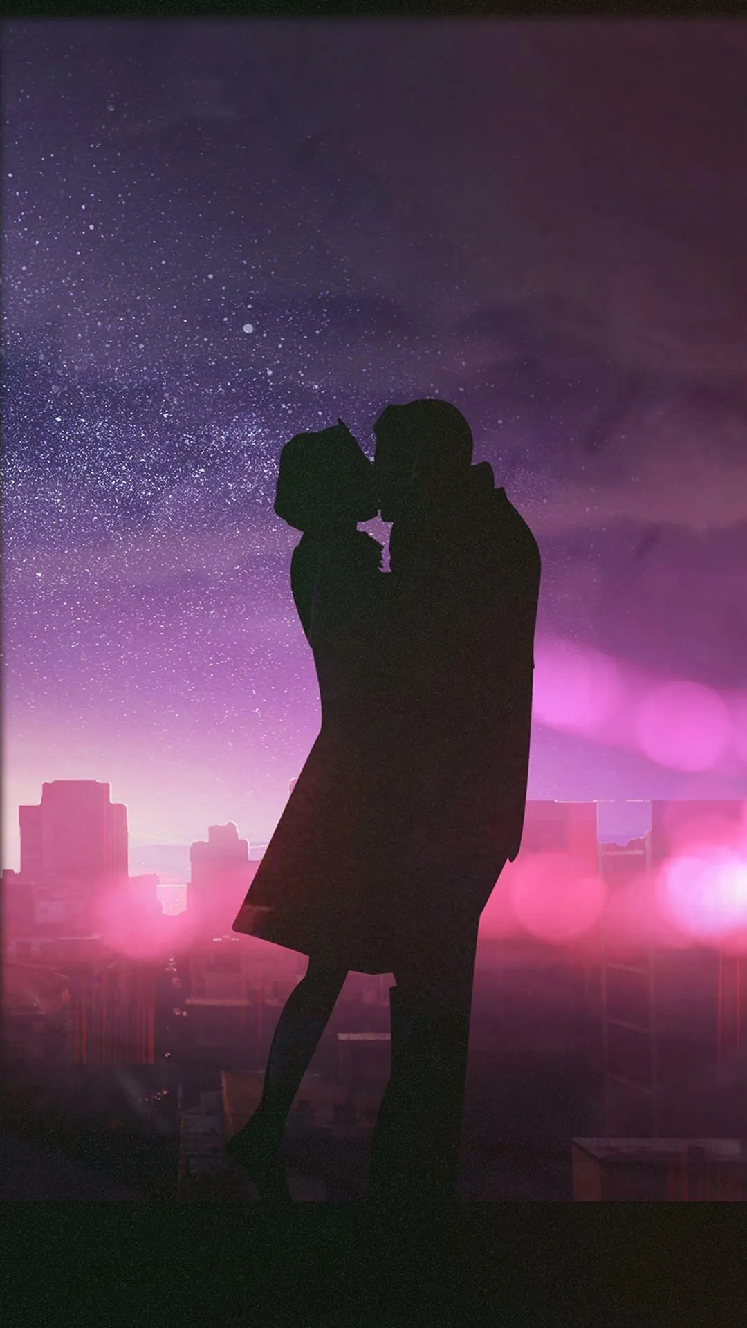 Couple Hugging Under Pink Sky of Evening Love Image