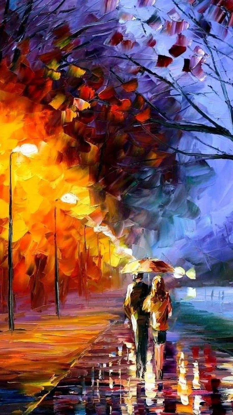 Couple in Autumn Park Surrounded by Warm Colors Wallpaper