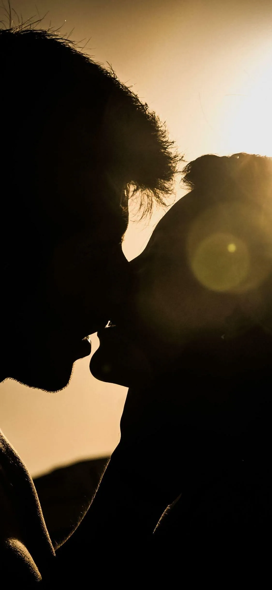 Couple Silhouette Embracing in Golden Light HD Image