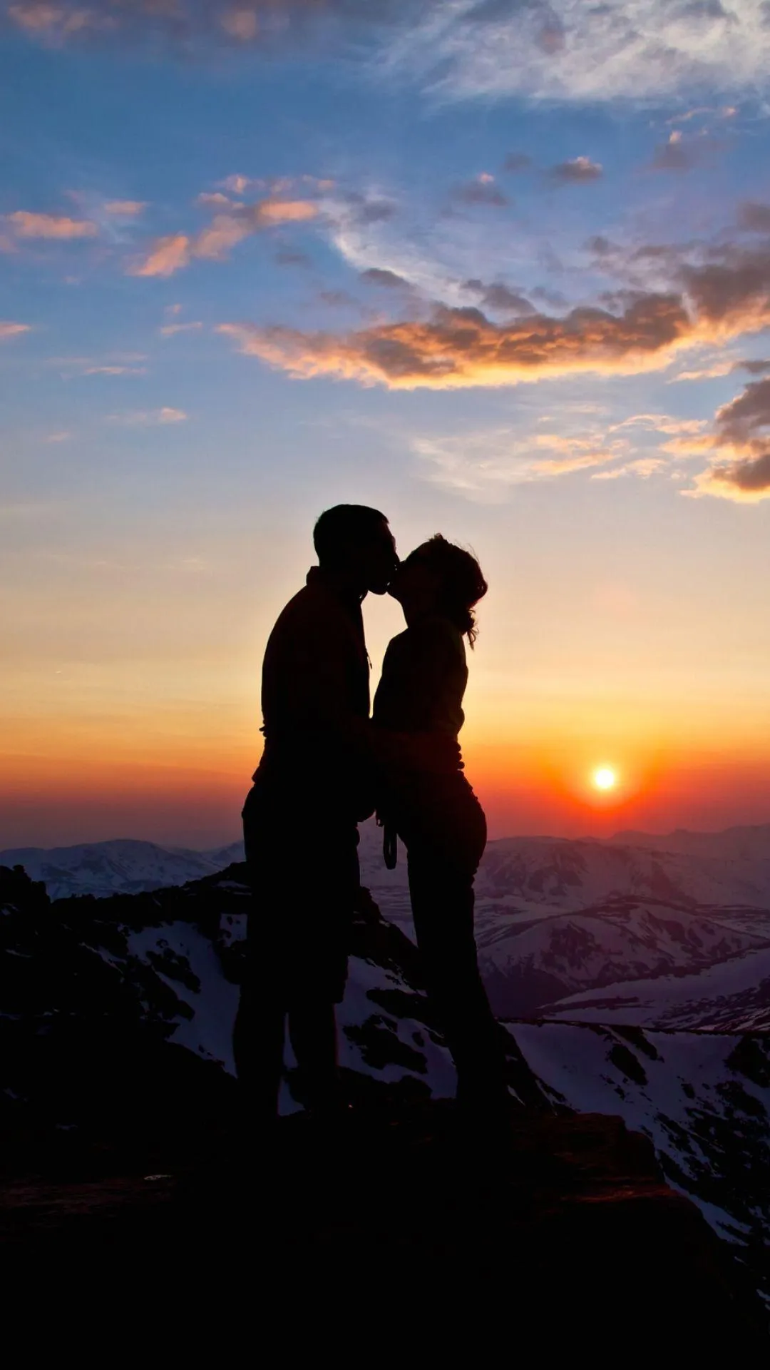 Couple Silhouette Near Mountains Love Image under Sunset Sky
