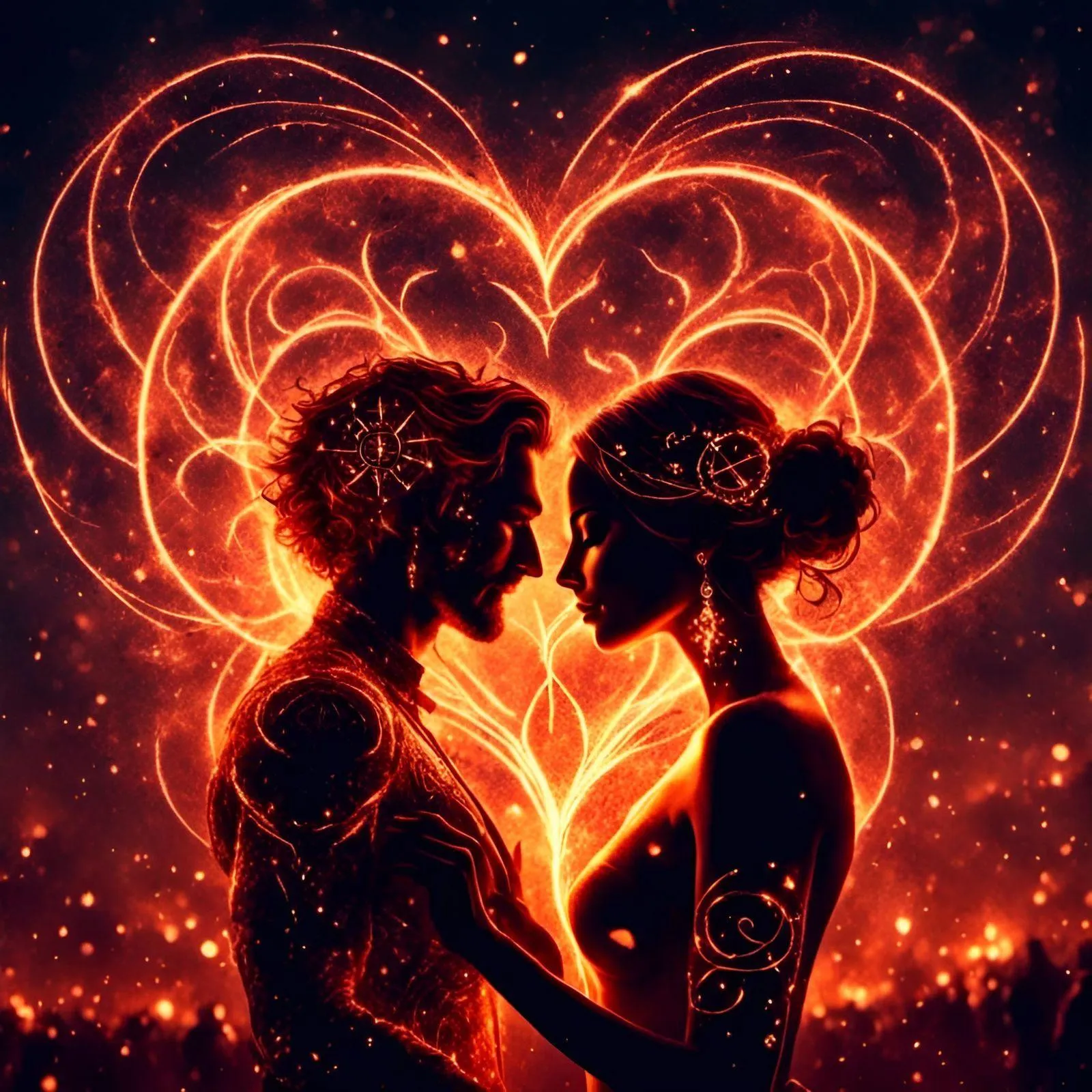 Couple Surrounded by Heart of Glowing Energy Wallpaper