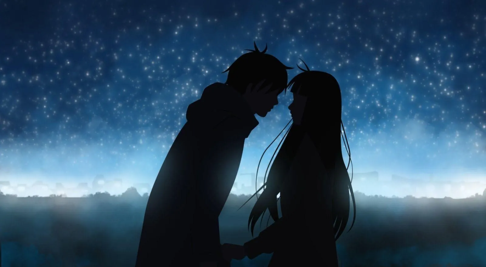Couple Under Moonlight Romantic Night Silhouette Art