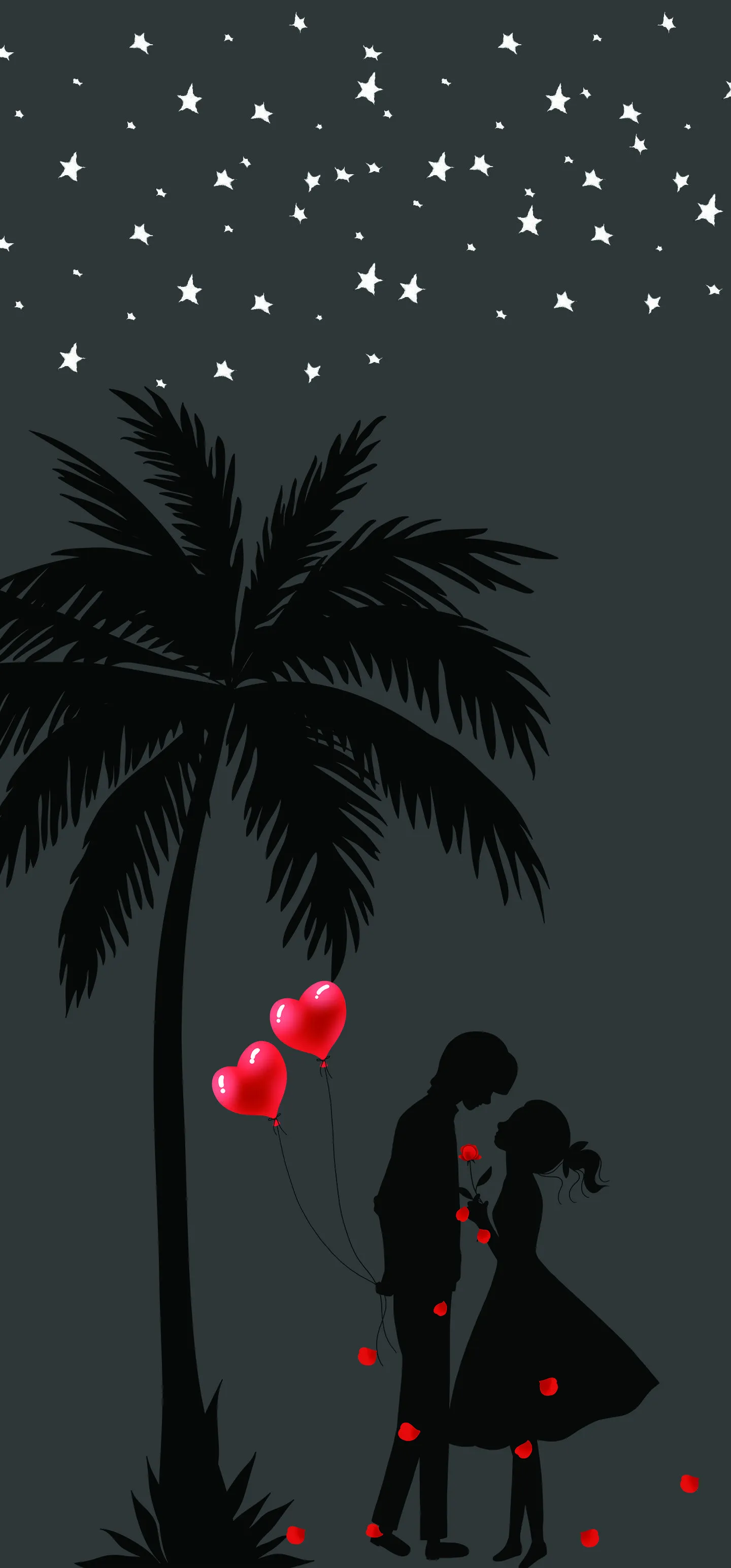 Couple Under Palm Trees Sharing Tender Affection Wallpaper